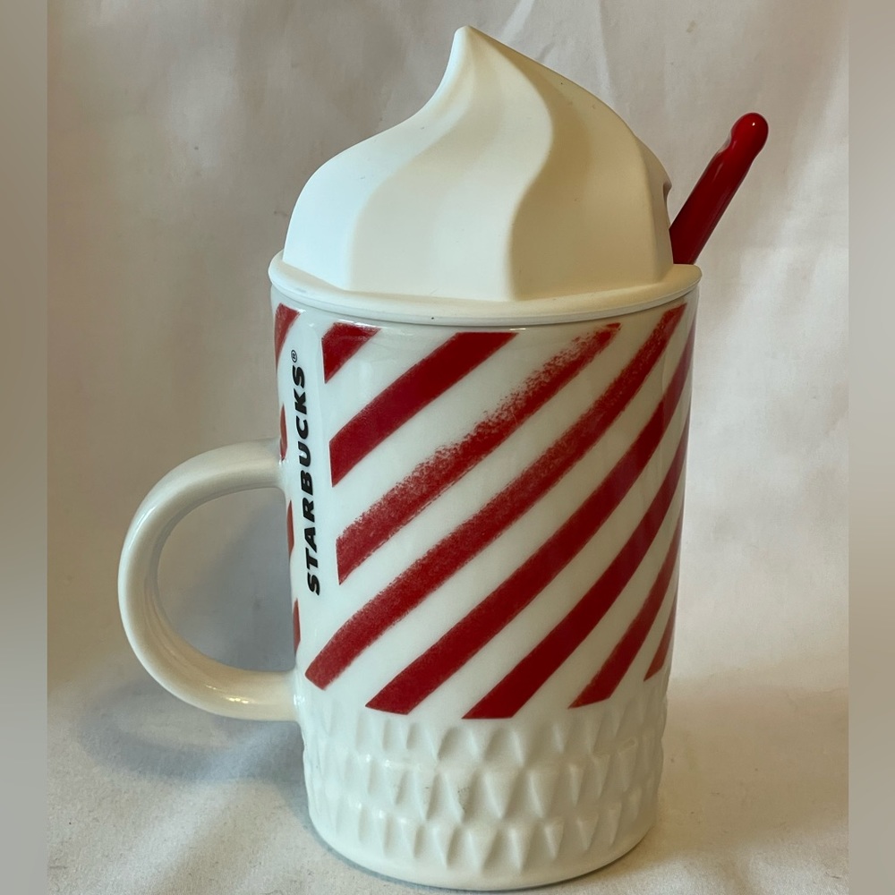 RARE Starbucks Candy Cane Whipped Cream Mug Cocoa Coffee Cup Holiday Christmas